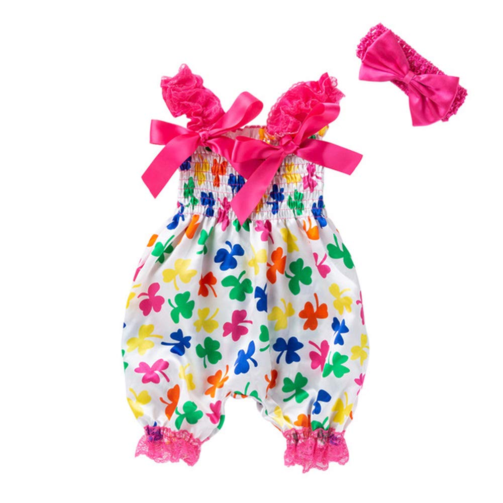 Baby Girls Summer Outfit Sleeveless Clover Overall Cropped Romper Jumpsuit Harem Trousers Clothes with Headband 80cm 2Pcs