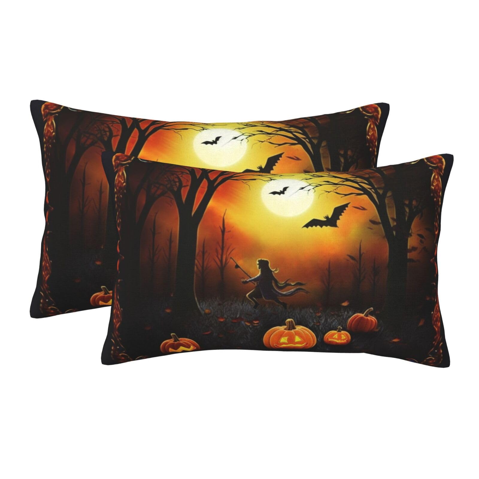 2 Pack Standard Size Pillow Cases for Hair and Skin Soft Breathable Pillow Case Covers with Hidden Zipper Halloween Party Pillowcase 16"x24" Pillow Cover for Sleeping Gift