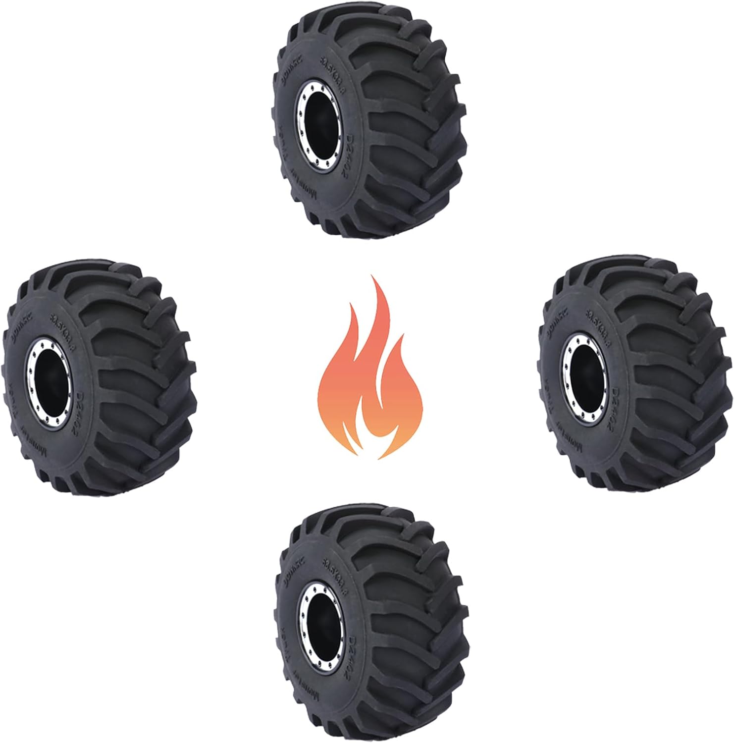RCAWD SCX24 Monster Truck Wheels and Tires Set Big Alloy Beadlock Rim for Axial 1/24 SCX24 & AX24 Series 70MM*32MM Silver