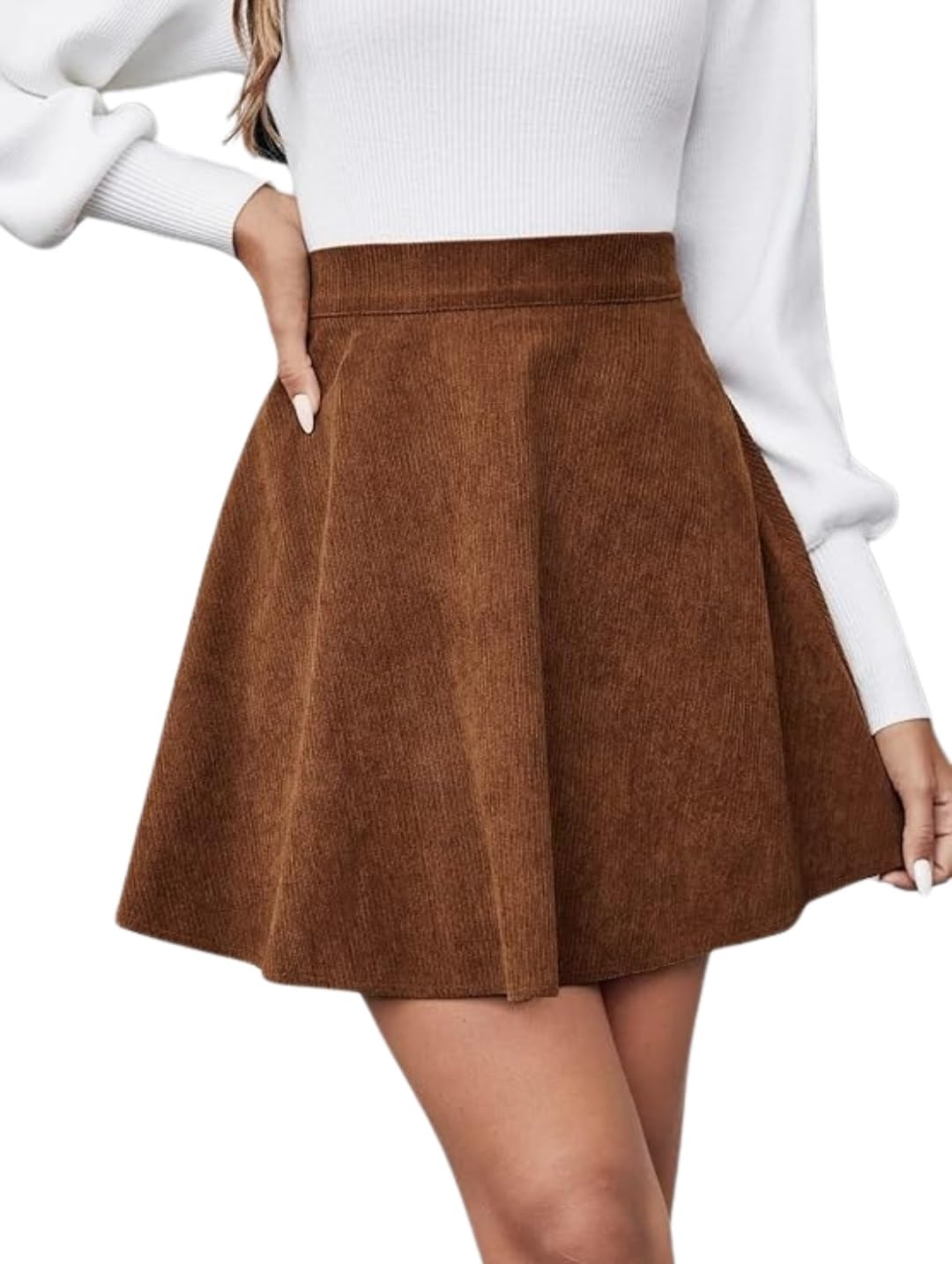 Ribbed Textured Skirt for Women Mini Skirts Versatile Flared Skater Skirt-image-28