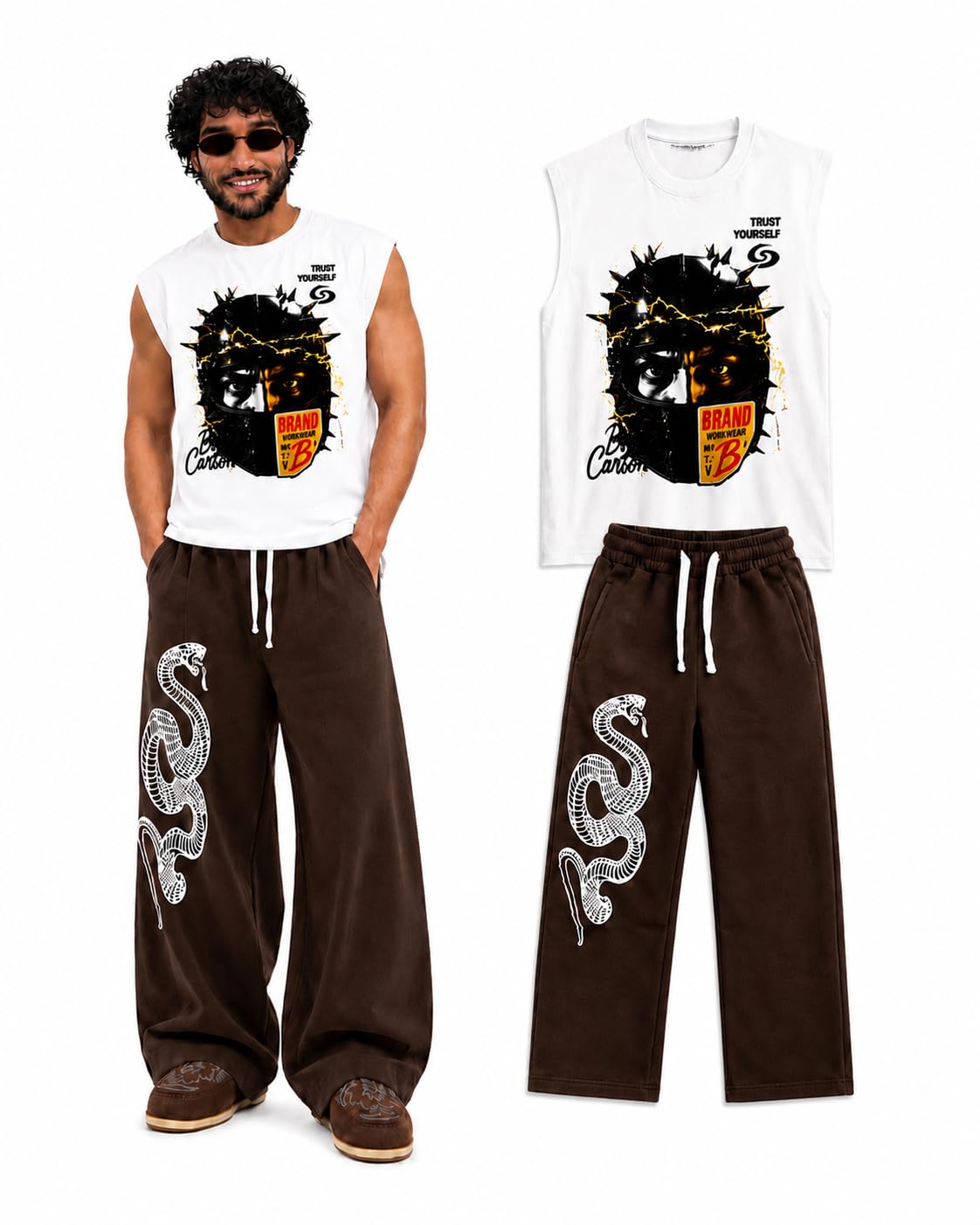GRStylestreet Zephyrals Graphic Sleeveless T-Shirt and Brown Jogger Combo-picture-33