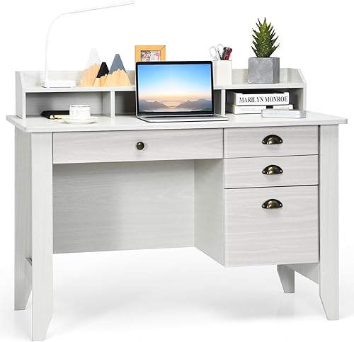 Byroce - Escritorio para computadora con cajones y gabinete, escritorio de madera para oficina en casa con estantes de almacenamiento, estaciĂłn de Byroce - Escritorio para computadora con cajones y gabinete, escritorio de madera para oficina en casa con estantes de almacenamiento, estaciĂłn de