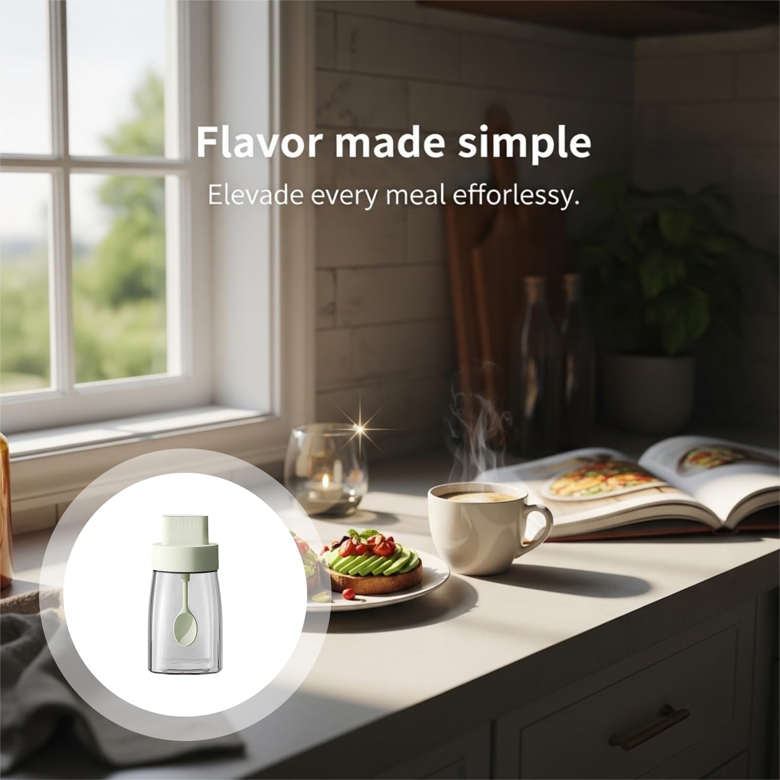Lot de 2 bocaux à assaisonnement en verre, pots à sel de cuisine avec cuillère, couvercle hermétique, set de bouteilles à épices protégé de l'humidité, pour cuisine et rangement, blanc et vert