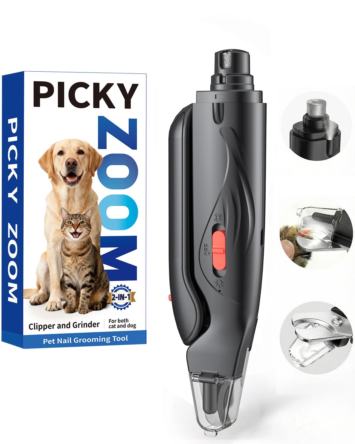 Cortaúñas y amoladora 2 en 1 para perros y gatos con luz, protector de seguridad para evitar cortes excesivos, hoja afilada, recortadora de uñas silenciosa sin dolor, herramienta de aseo profesional