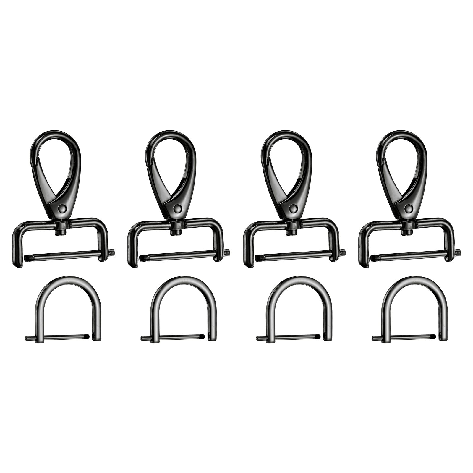 sourcing map 4pcs Detachable Snap Hook Swivel Clasp 9/64" (3.2mm) Zinc Alloy Lobster Claw Clasp with 4pcs D-Rings Screw in Shackle for Keychain Lanyard Purse Strap, Gun Black