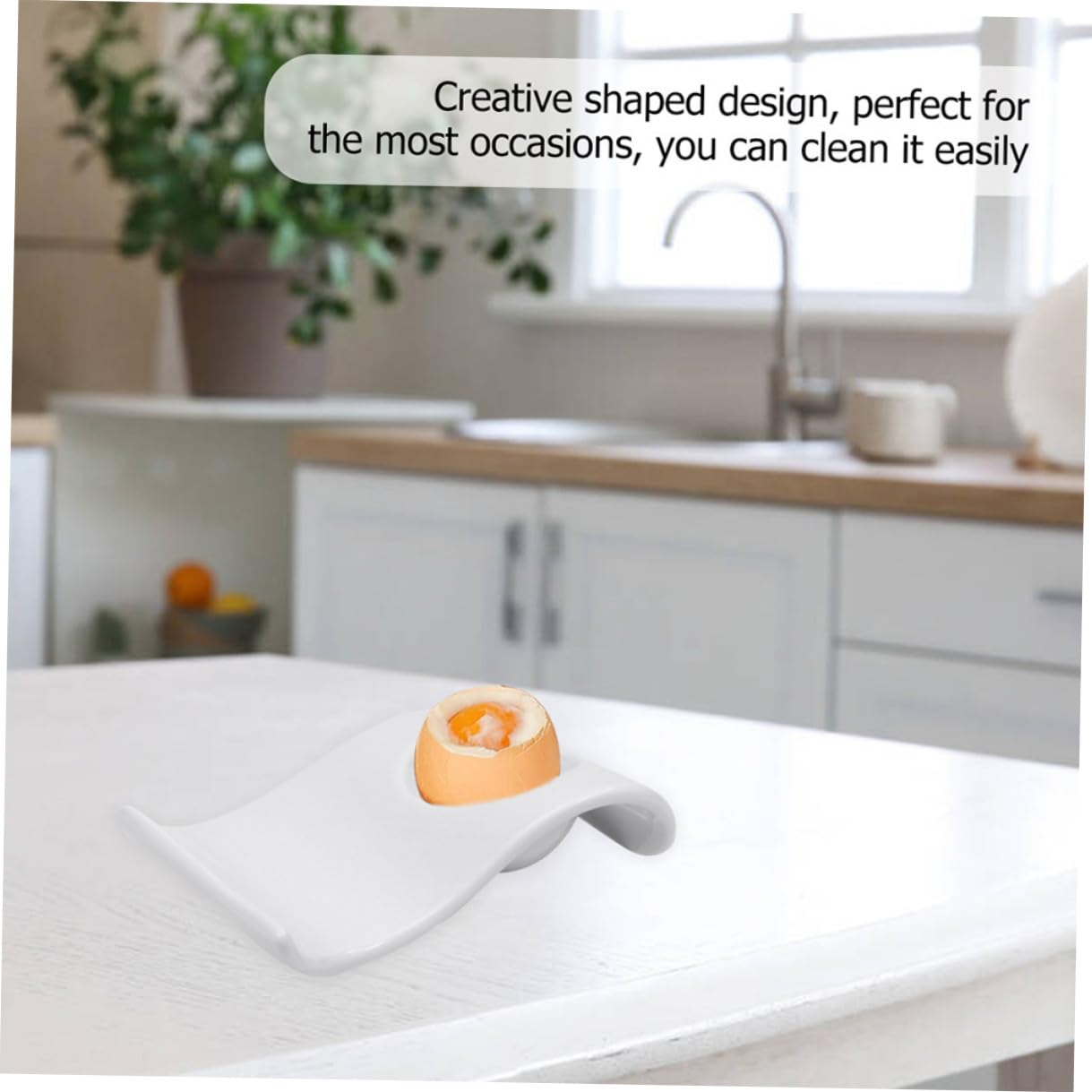 Baluue 6 Pièces Supports à Œufs en Céramique Blanc pour Petit-déjeuner, Coquetiers Pratiques Modernes pour Tenir Œufs Durs et Plateau de Service Élégant