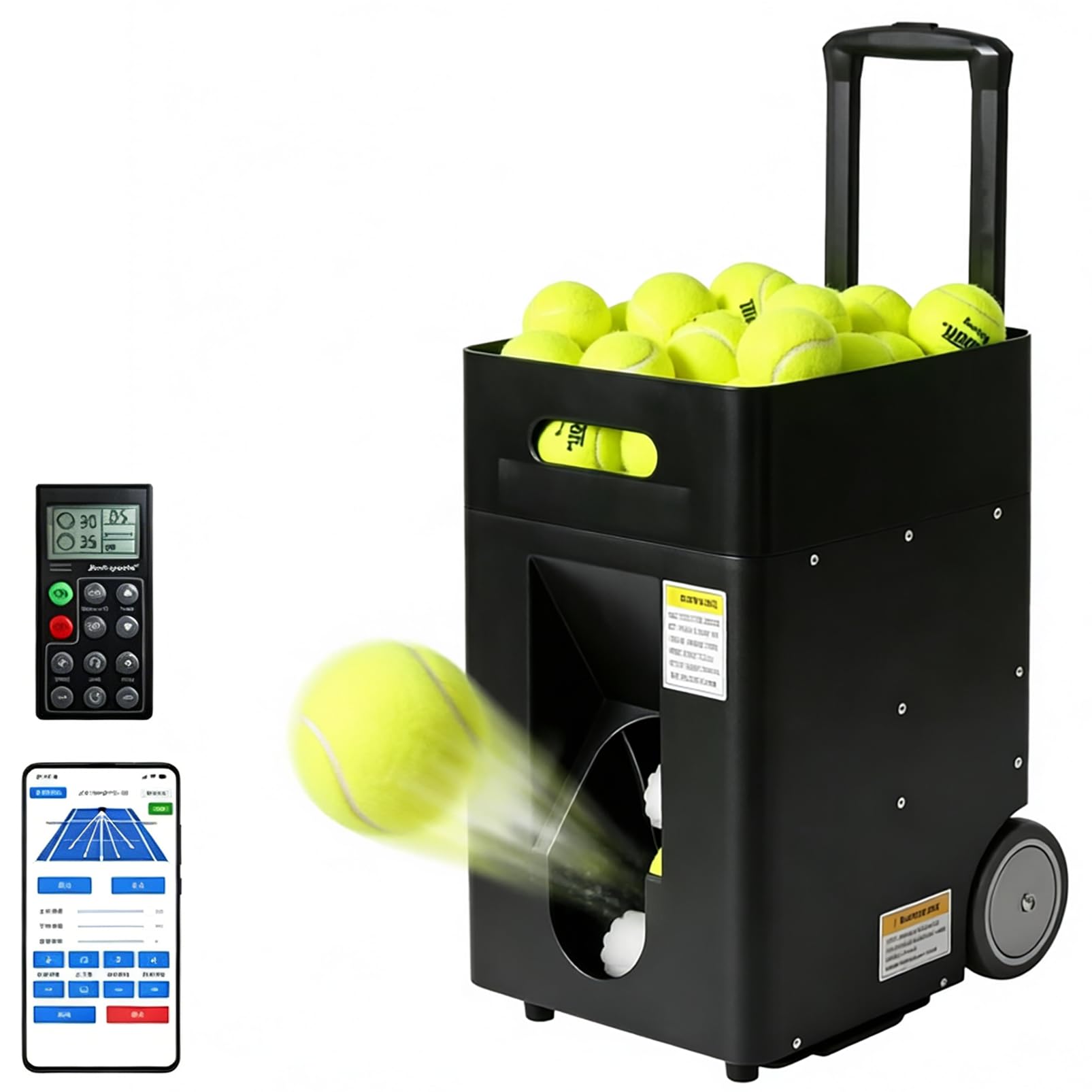 Macchina Lancia-Palline da Tennis con App e Telecomando, velocità/Altezza/frequenza Regolabili, Batteria da 4-6 Ore, 2-8 Secondi/Pallina, Fino a 50 km/h, per Allenamento di Tutti i Livelli.