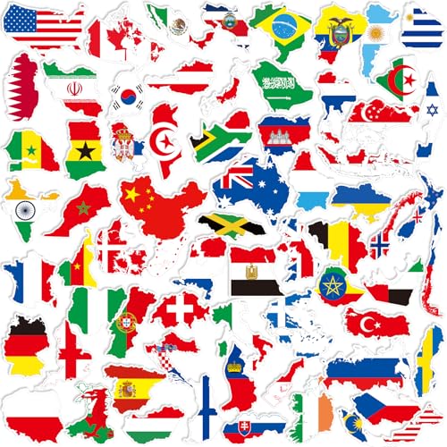 Image of World Map Stickers - Premium Country Flag Stickers Set - Durable World Flags and Country Sticker Waterproof Decals for Car Bumper /Truck /Motorcycle /Helmet /Laptop /Window /Box