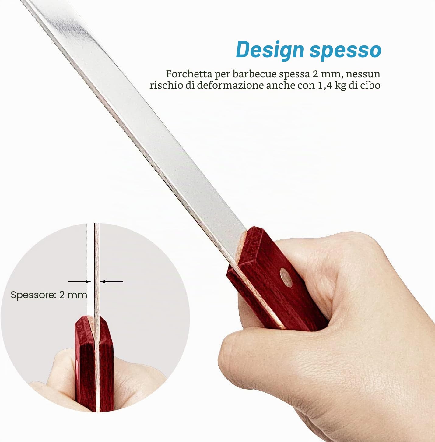 8 Pezzi Spiedini Piatti in Acciaio Inox, Spiedini Riutilizzabili da 60 cm, Spiedini Extra-lunghi con Manici in Legno, Posate per Barbecue, Spiedini per Verdure Accessori per Barbecue