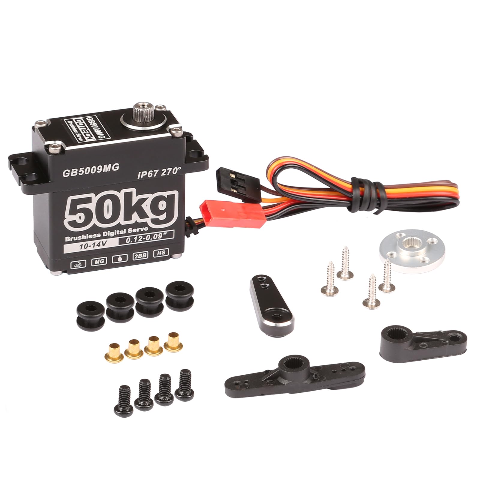 GOTECK 50KG Brushless Digital Servo,High Voltage 14V Metal Gear Waterproof Steering Servo with 25T Servo Horn for 1/8 1/10 RC Crawler Car,Robot,Boat,Truck Robot Parts (GB5009MG-180°)