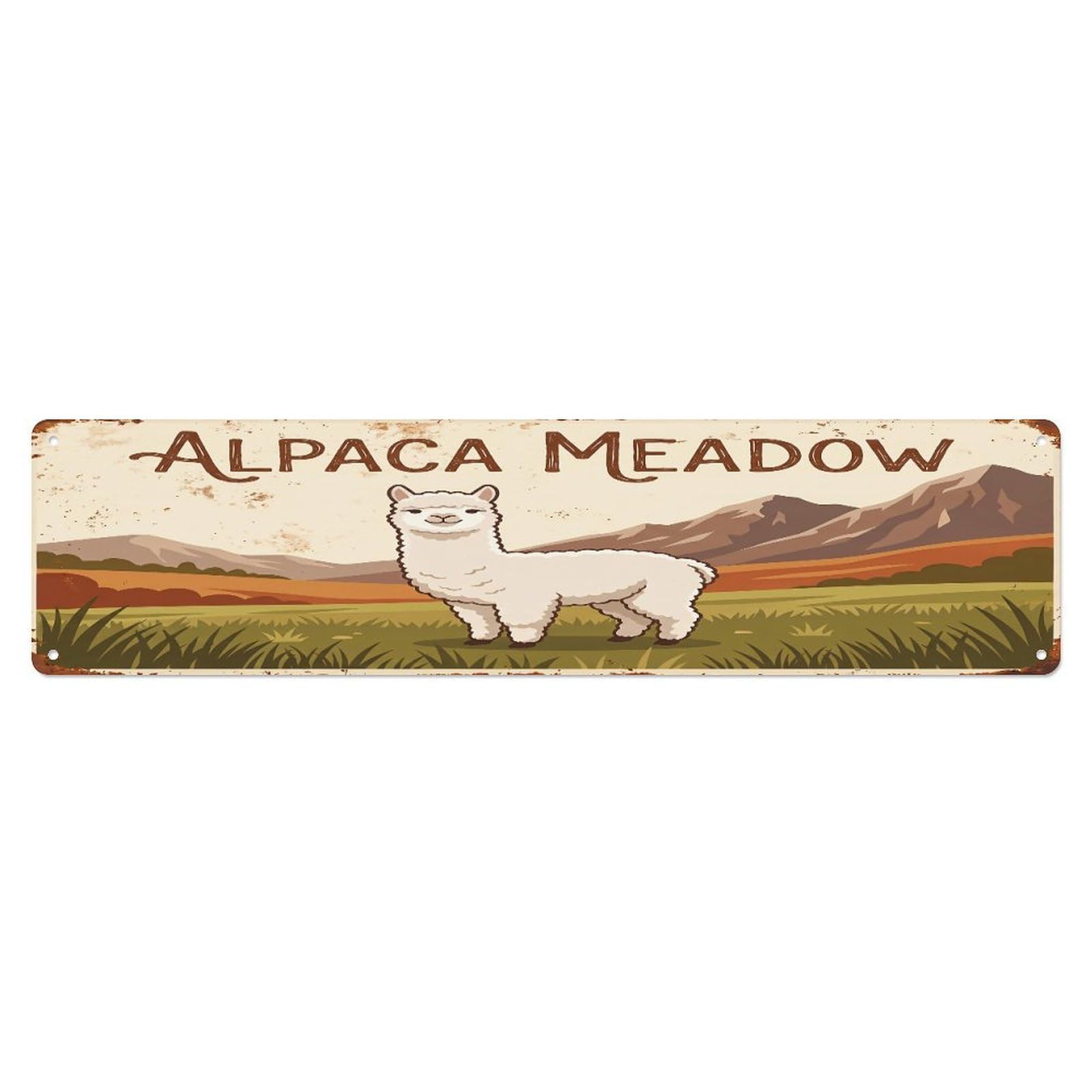 Vintage Alpaca Farm Scene Alpaca Meadow Metal Tin Sign