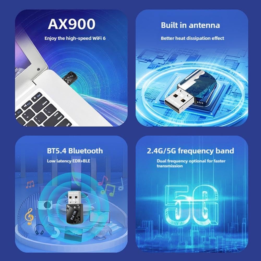 Mini USB WiFi Adapter,WiFi 6 Network Card, Dual-Band AX900M Adapter Bluetooth 2.4GHz with 5.4,600Mbps 286Mbps 5G & - Image 7