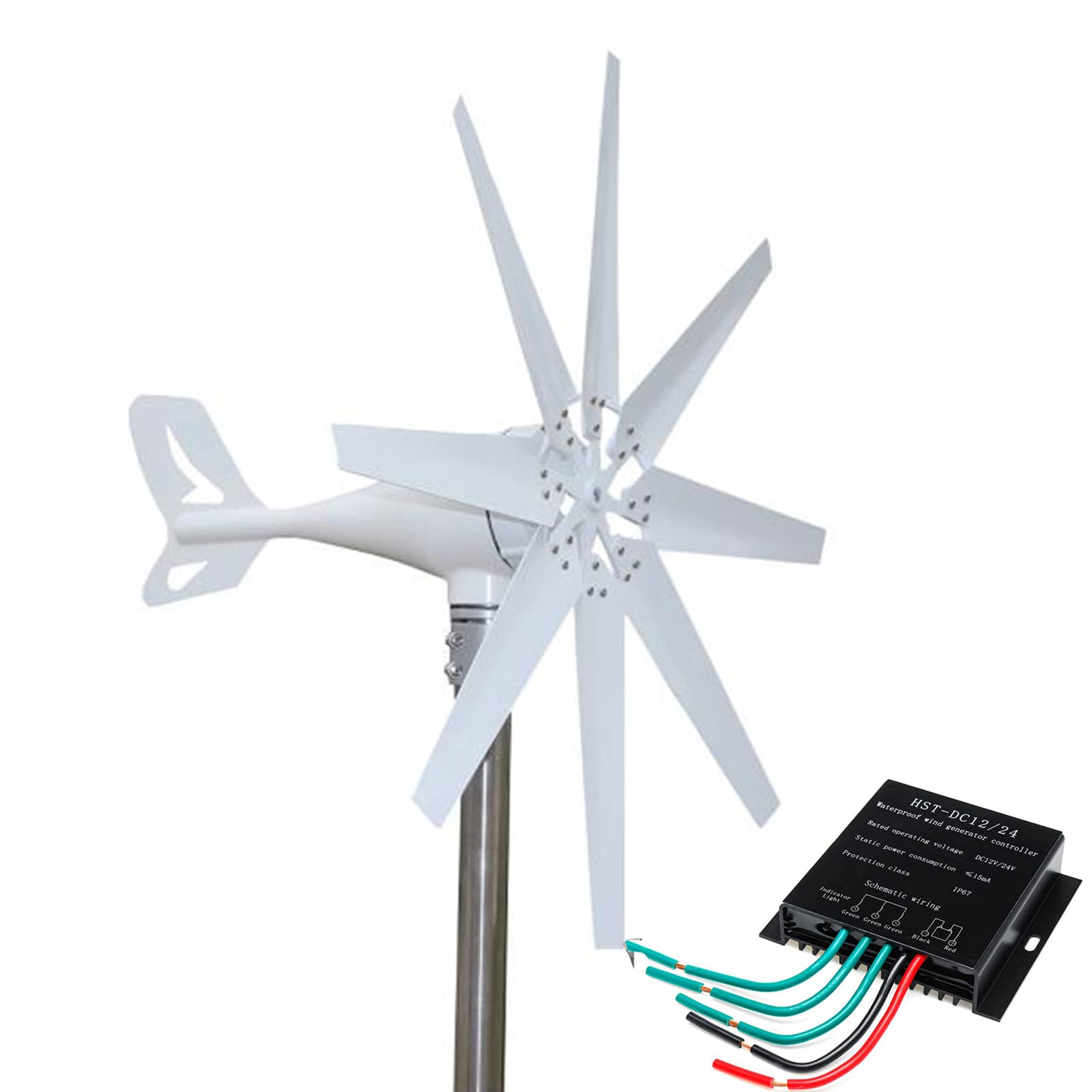 3000W-6000W Kleiner horizontaler Achsen-Windkraftanlage-Generator, 12V 24V 48V 8 Blätter-Wind-Generator mit MPPT-Prüfer-Windmühle-Generator