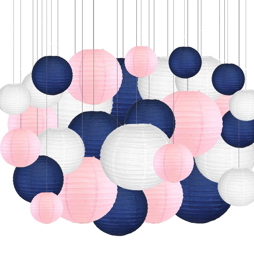 Farolillos de Papel,Linternas de Papel 30 PCS/SET PAPEL LANTERN 6 "8" 10 "12" 14 "Azul Pink Blanco Lampión Boda Boule Lampionnen Decoración colgante