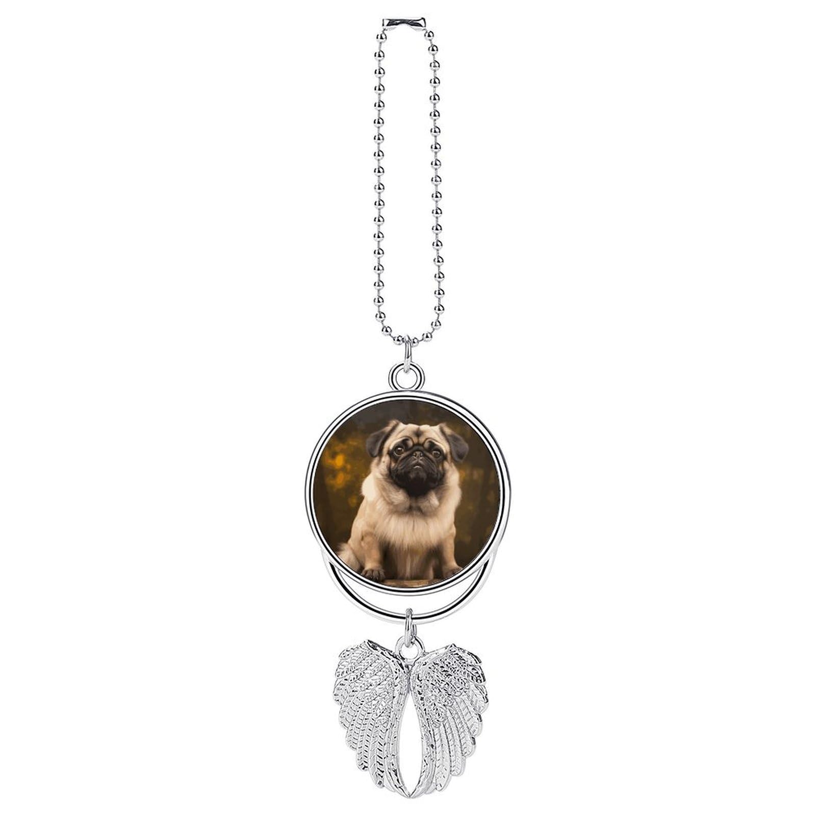 Pug Dog Car Charm, Alloy Rear View Mirror Pendant, Bling Funny Car Hanging Ornament Gift for Women Men, Car Pendant Lucky Auto Interior Decoration Accessories Silver-Style