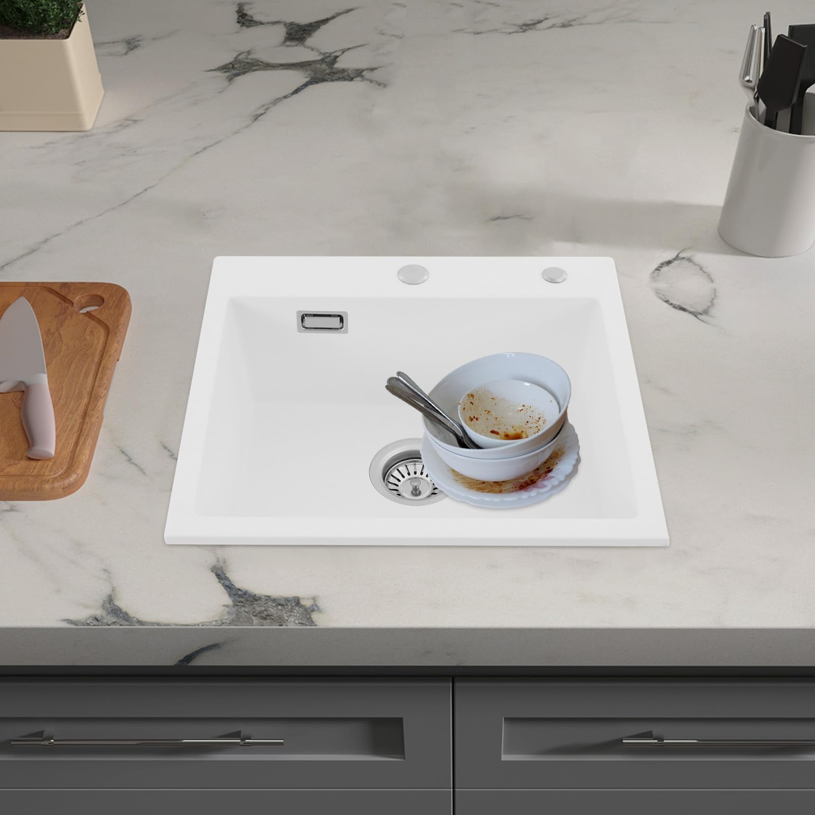 Fregadero de Cocina Lavabo Fregadero de Cocina con Cesta de Drenaje y Anillos de Sellado para Instalación de Montaje Superior y Montaje Inferior Fregadero Moderno para Cocina, Baño y Restaurante