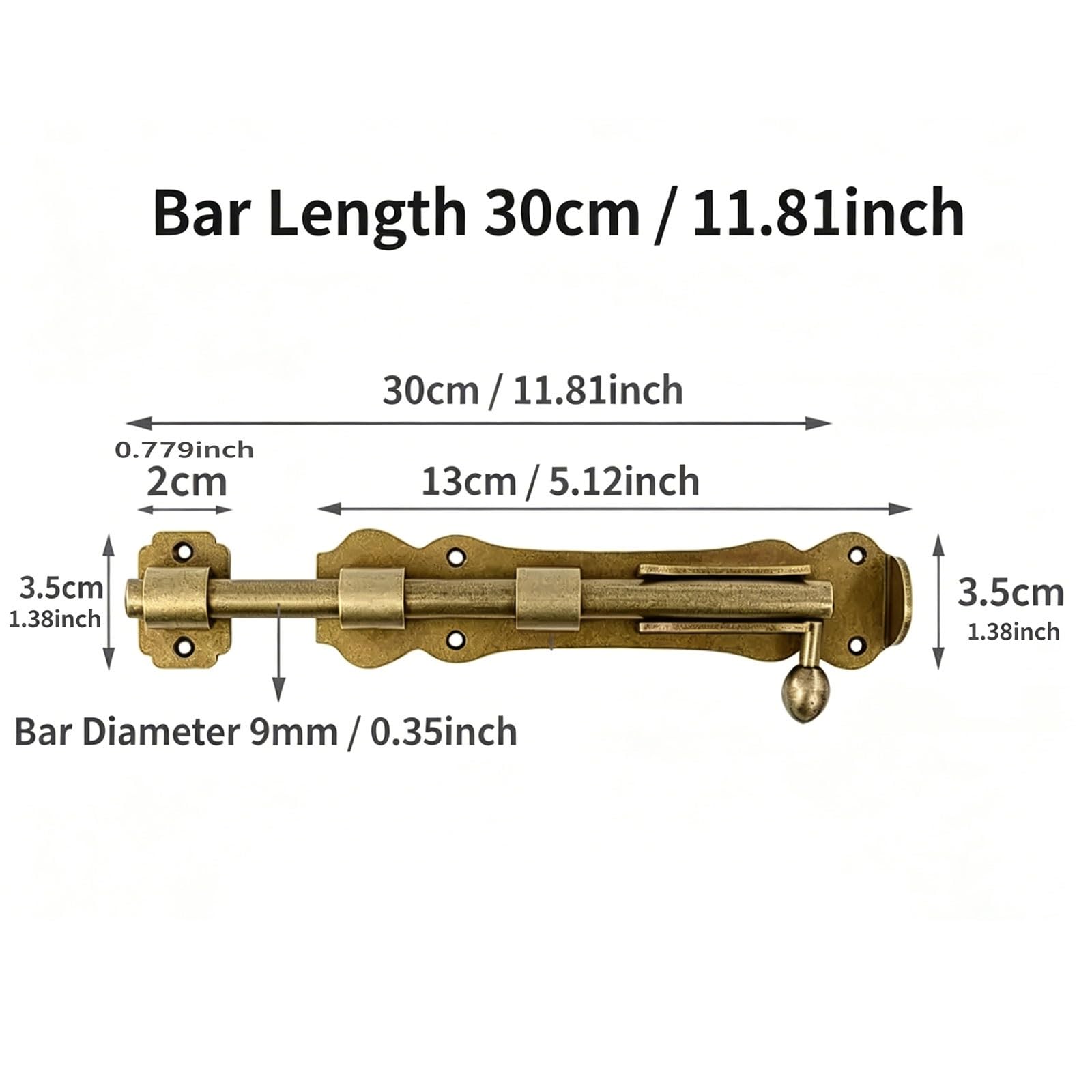 Catenaccio a pavimento in ottone massiccio, chiavistello pesante per cancello in legno, tettoia, armadio, finitura bronzo, viti incluse chiavistelli per porte(9mm*300mm)