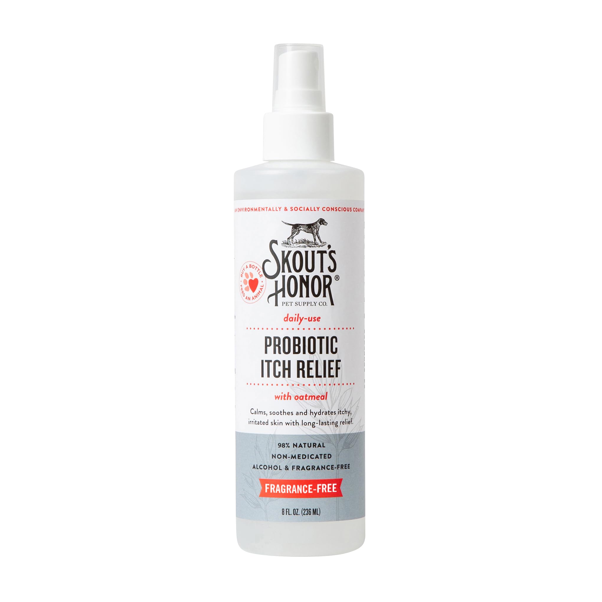 SKOUT'S HONORProbiotic Itch Relief Spray for Pets - Non-Medicated, Fragrance-Free, Natural, Vegan, Long-Lasting Relief, with Soothing Aloe & Avocado Oil, 8 oz
