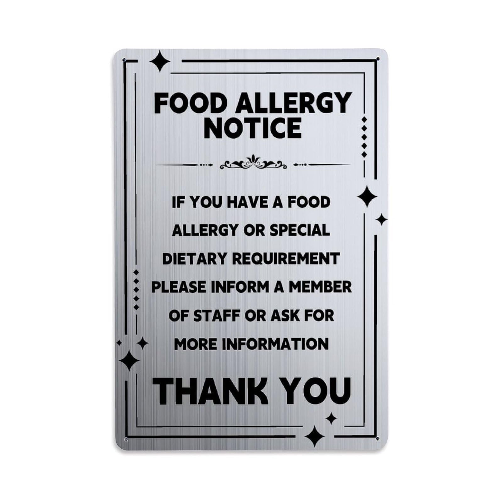 Jdyaojiesheng Vintage Food Allergy Notice Sign Tin Sign Retro Metal Wall Decor Metal Poster, Home Bar Garage Farmhouse Cafe Wall Art Decoration 8X12inches
