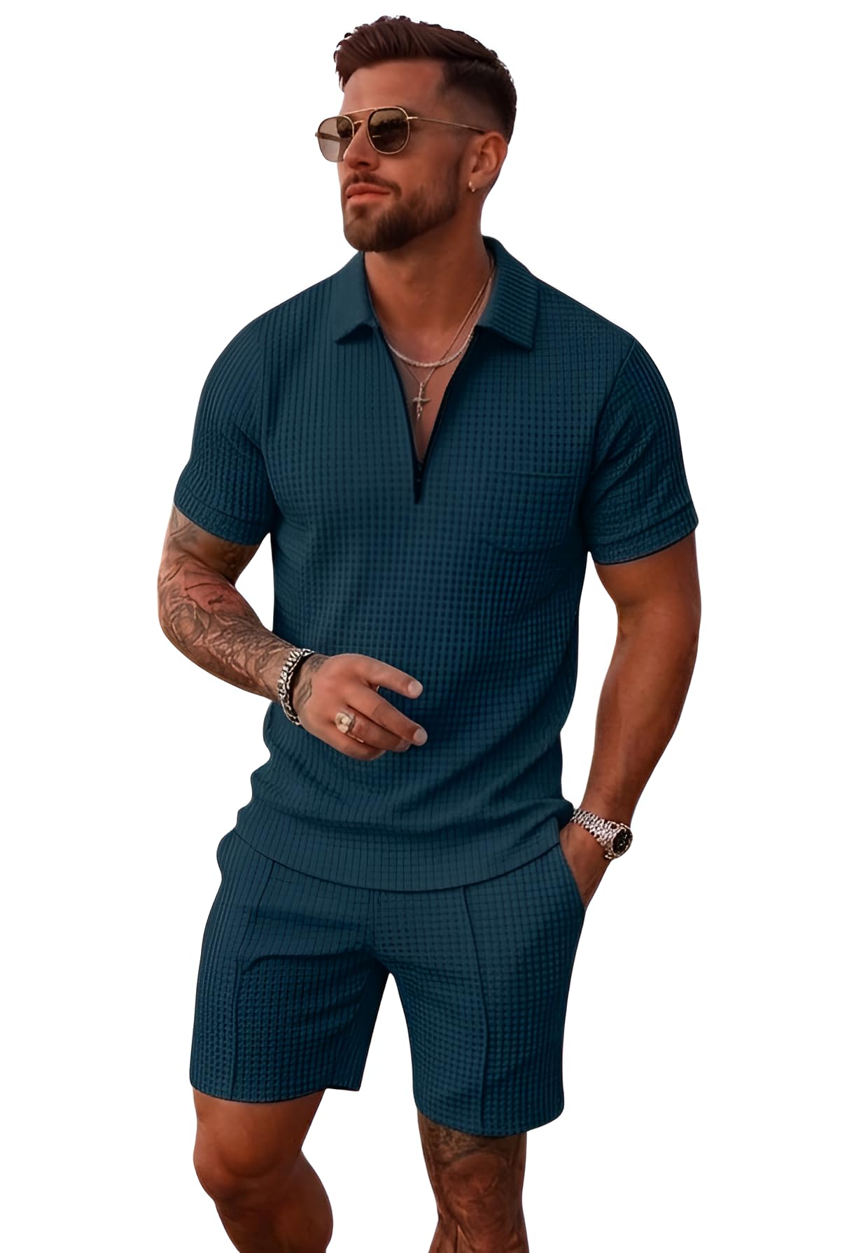 jawdrobe Core Half Zip Co-ord Set for Men Cotton-Blend Men’s Track Suit Casual Loungewear Night Suit Travel Two-Piece Outfit-picture-27