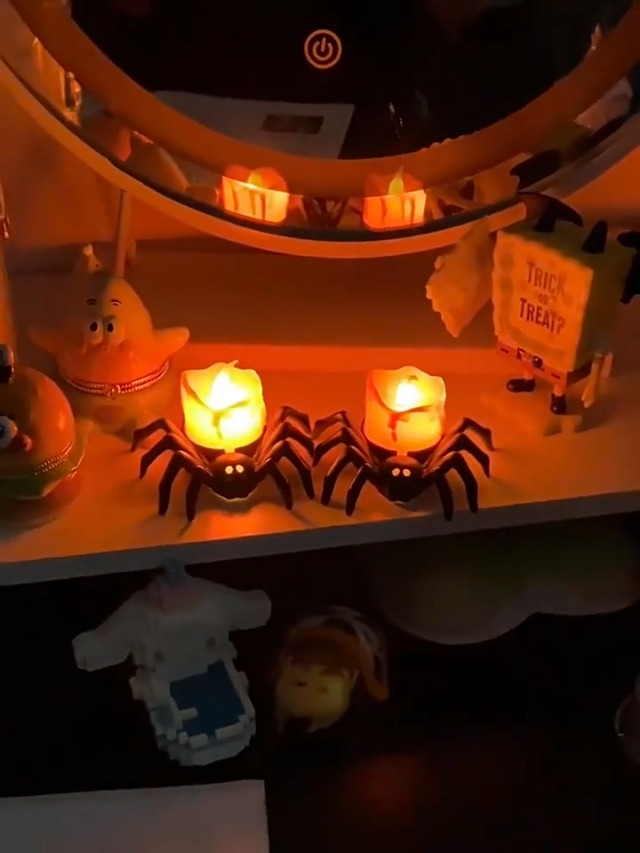 Image of 12Pcs Halloween Spider LED Tea Lights Battery Orange Spooky Home Dec | 3.4X2.8X2 in, Made of Smooth Plastic, Flameless Bright Spooky Decor For Halloween & Fun Holiday Parties