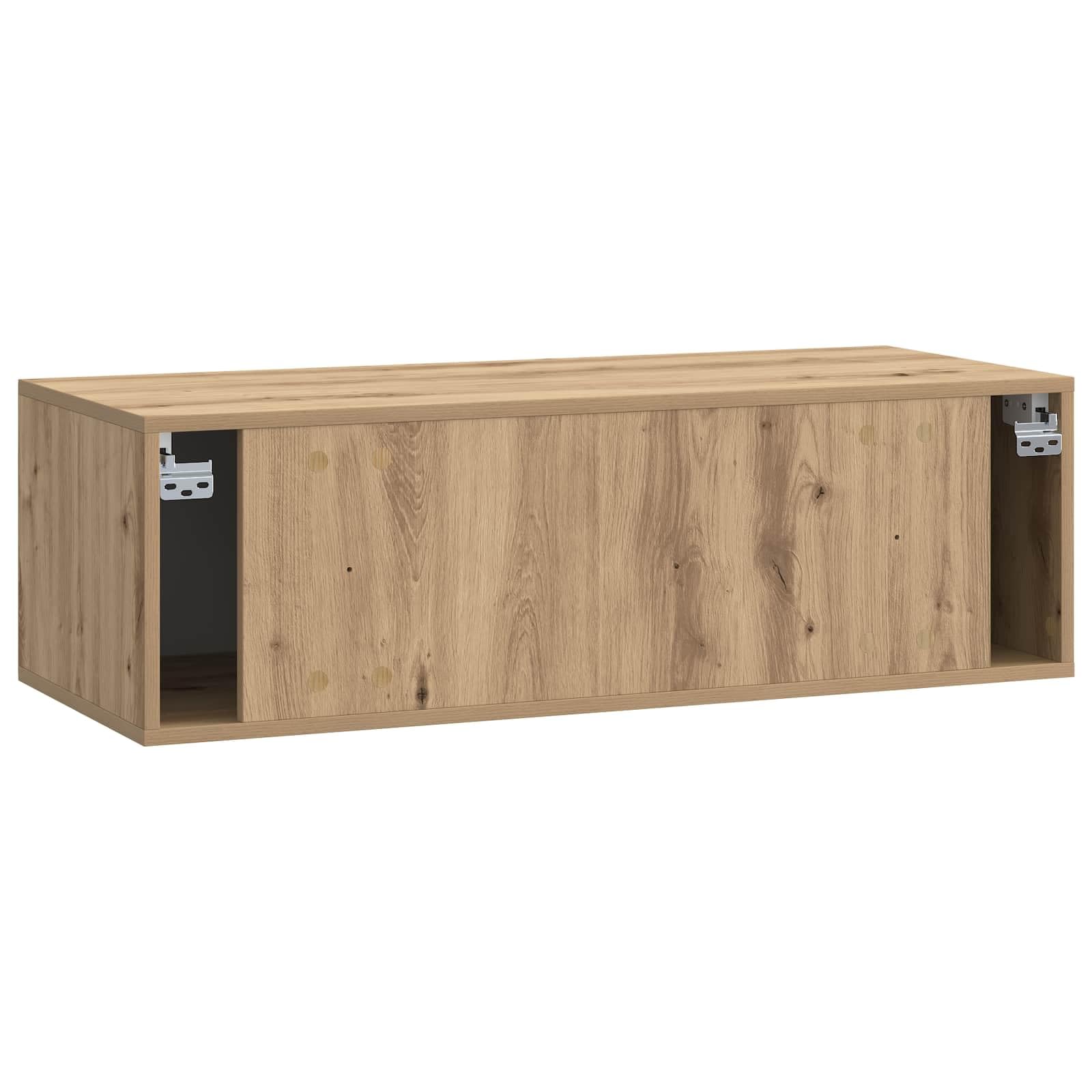 Mueble de TV colgante, mueble bajo montado en la pared en roble Artisan, flotante para salón, moderno tablero colgante de madera con espacio de almacenamiento, 98 x 41 x 30 cm