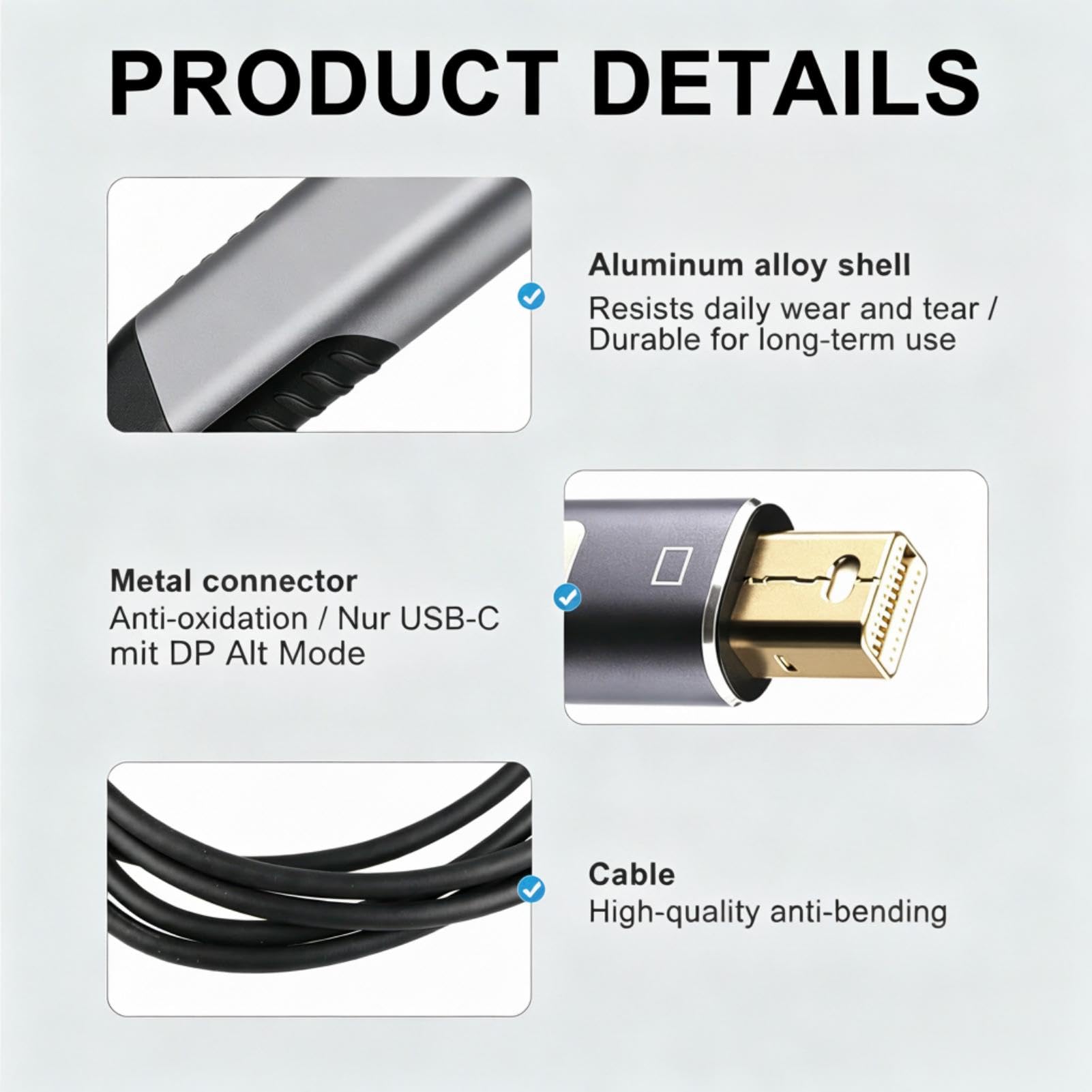 Cable USB C a Mini DisplayPort 1,8 m, 4K 60 Hz HDR, adaptador de vídeo Tipo C a Mini DP unidireccional con DP Alt Mode para MacBook Air Pro iPad Pro Surface Dell XPS