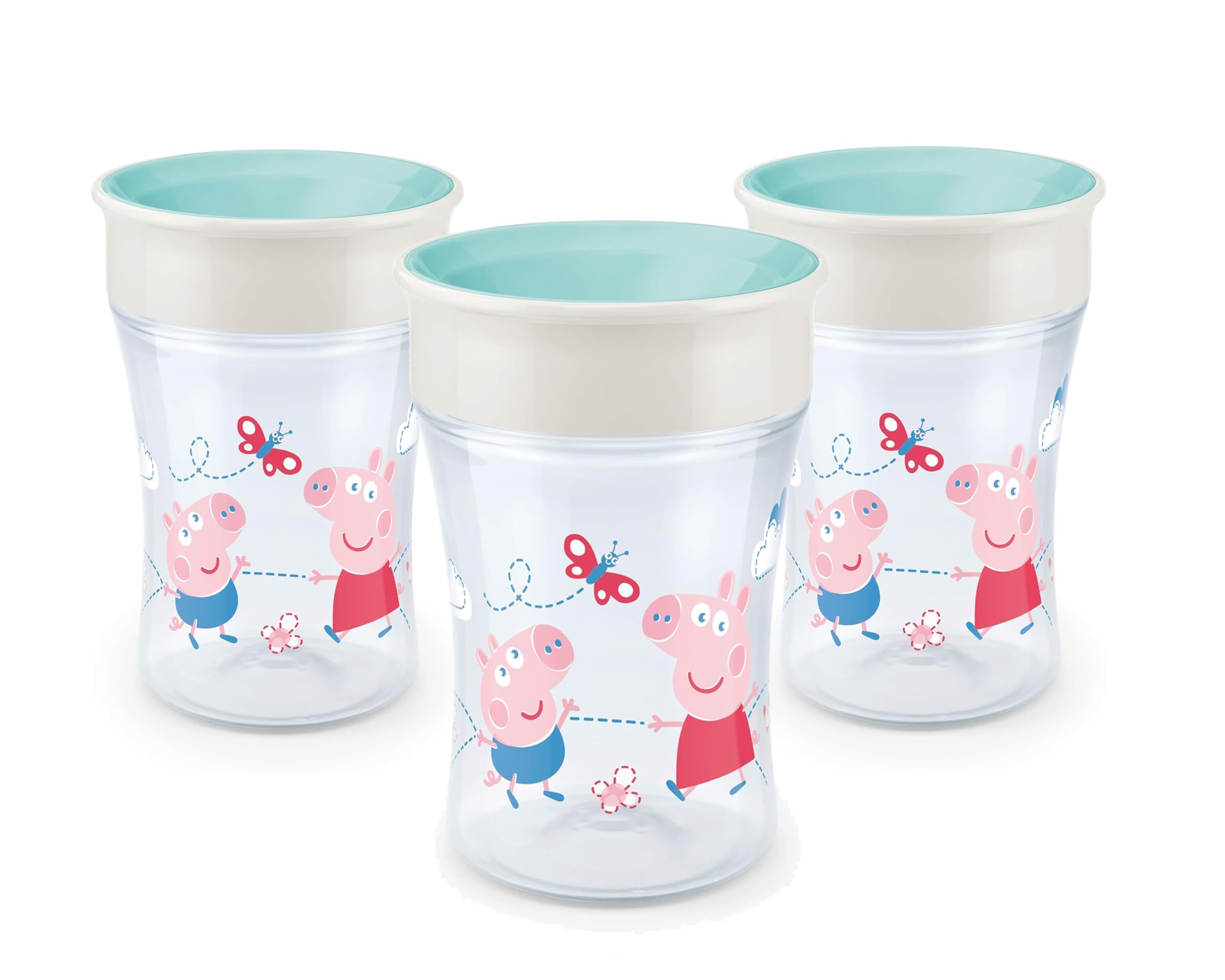 NUK Magic Cup 3 x 230ml, 360°-Trinkrand, abdichtende Silikonscheibe, ab 8 Monaten, BPA frei, türkis 3er Pack
