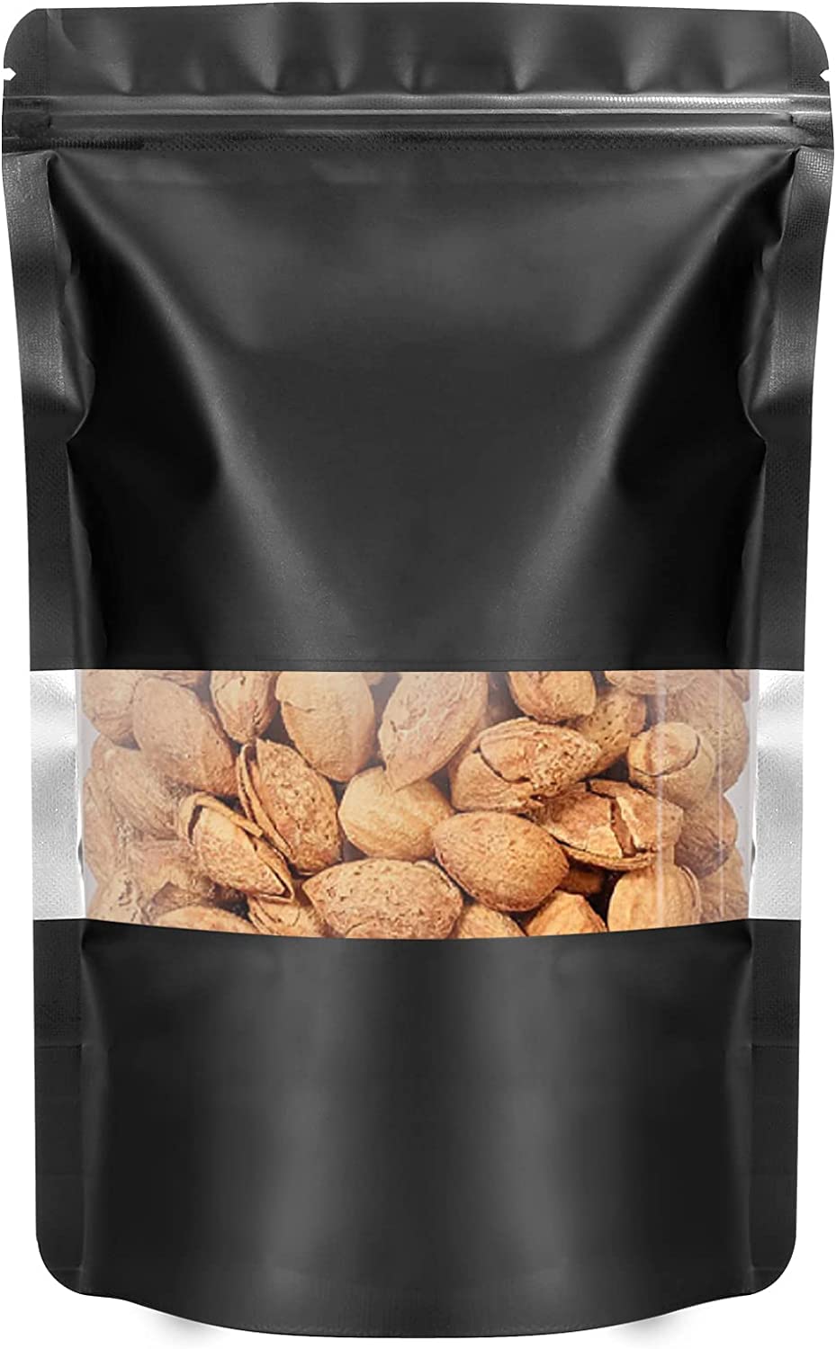 XFXIA 100 Pack Mylar Bags, Smell Proof, Foil Ziplock, Resealable Stand Up Packaging Pouch Bags for Food Storage, Candy, Cookie, Bath Salts (4 * 6in, Black with Window) โ image 1