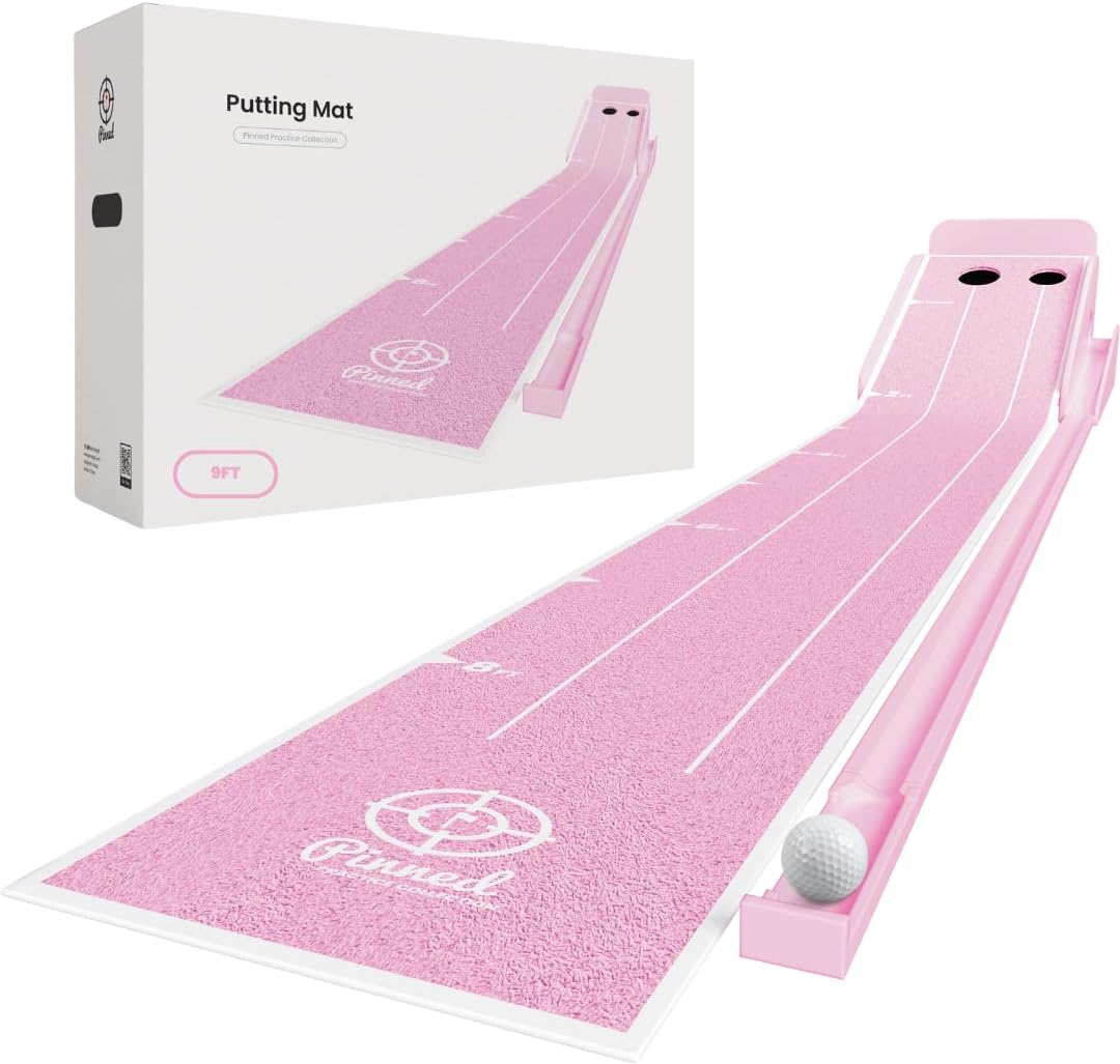 The Roller - Premium Golf Putting Mat - 9-Foot Portable, Non-Slip Putting Green Indoor with Magnetic Ball Return & Distance Markers for Home & Office
