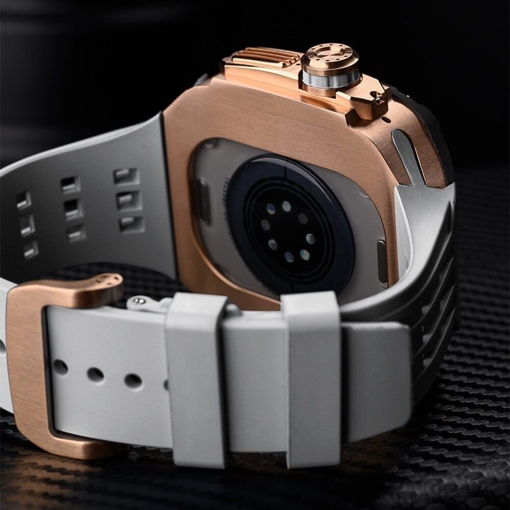 Tytanowa metalowa obudowa do zegarka, gumowa opaska, zestaw modów, do Apple Watch Series Ultra 2 49 mm, akcesoria zastępcze, mężczyźni kobiety styl Rm etui do zegarka, zestawy modyfikacji paska