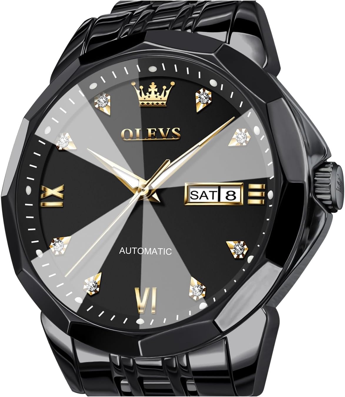 OLEVS Watch for Men Automatic Classic Mechanical Watch Diamond Mirror Stainless Steel Dress Casual Waterproof Day/Date Calendar