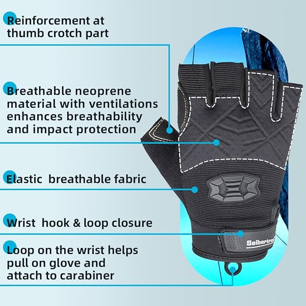 Seibertron Unisex Guanti da Arrampicata Mezza Dita Imbottiti Leggeri e Traspiranti per Arrampicata, Salvataggio, Avventura, Vela, Kayak, Sport all'Aria Aperta Training - 4