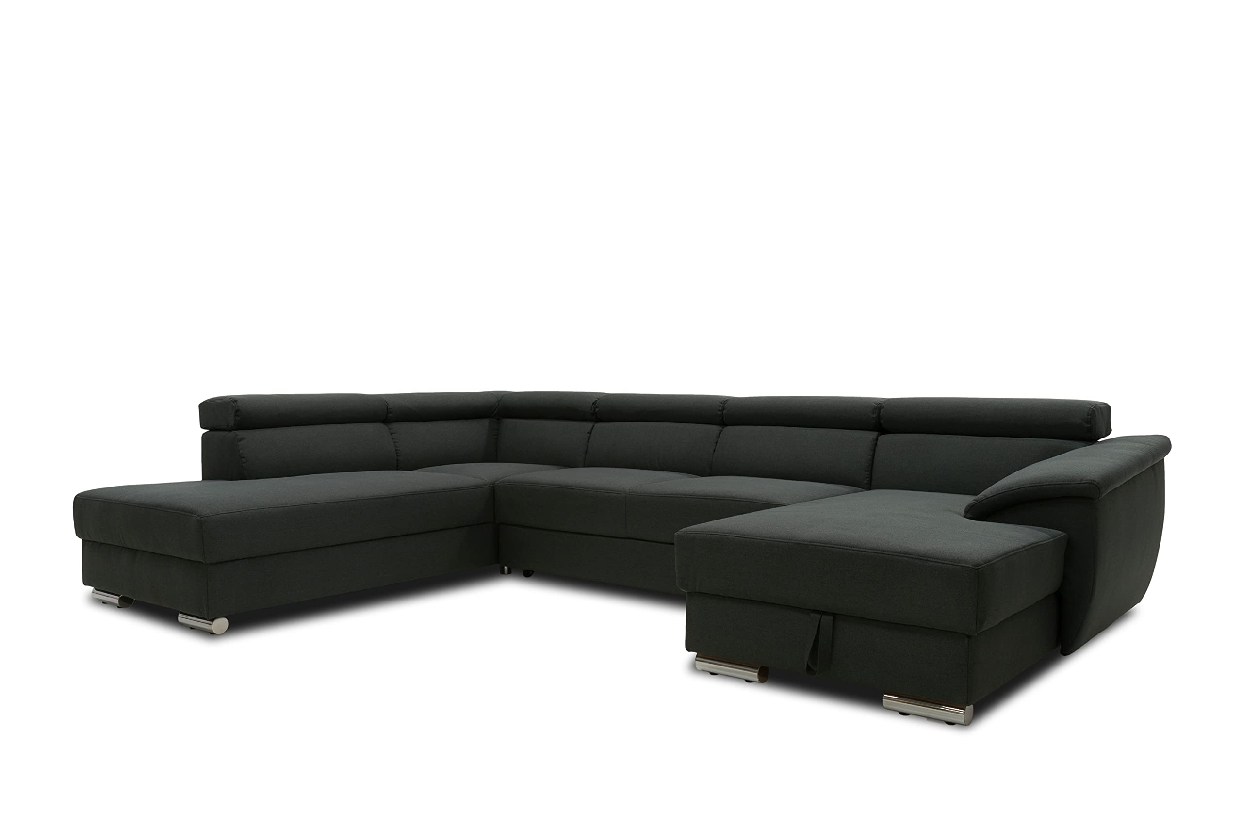 DOMO. collection Wohnlandschaft David FK, Longchair rechts mit Schlaffunktion und Bettkasten in U-Form, Schlafsofa mit Federkern und Rückenfunktion, 337 x 232 x 78 cm (BxTxH), anthrazit