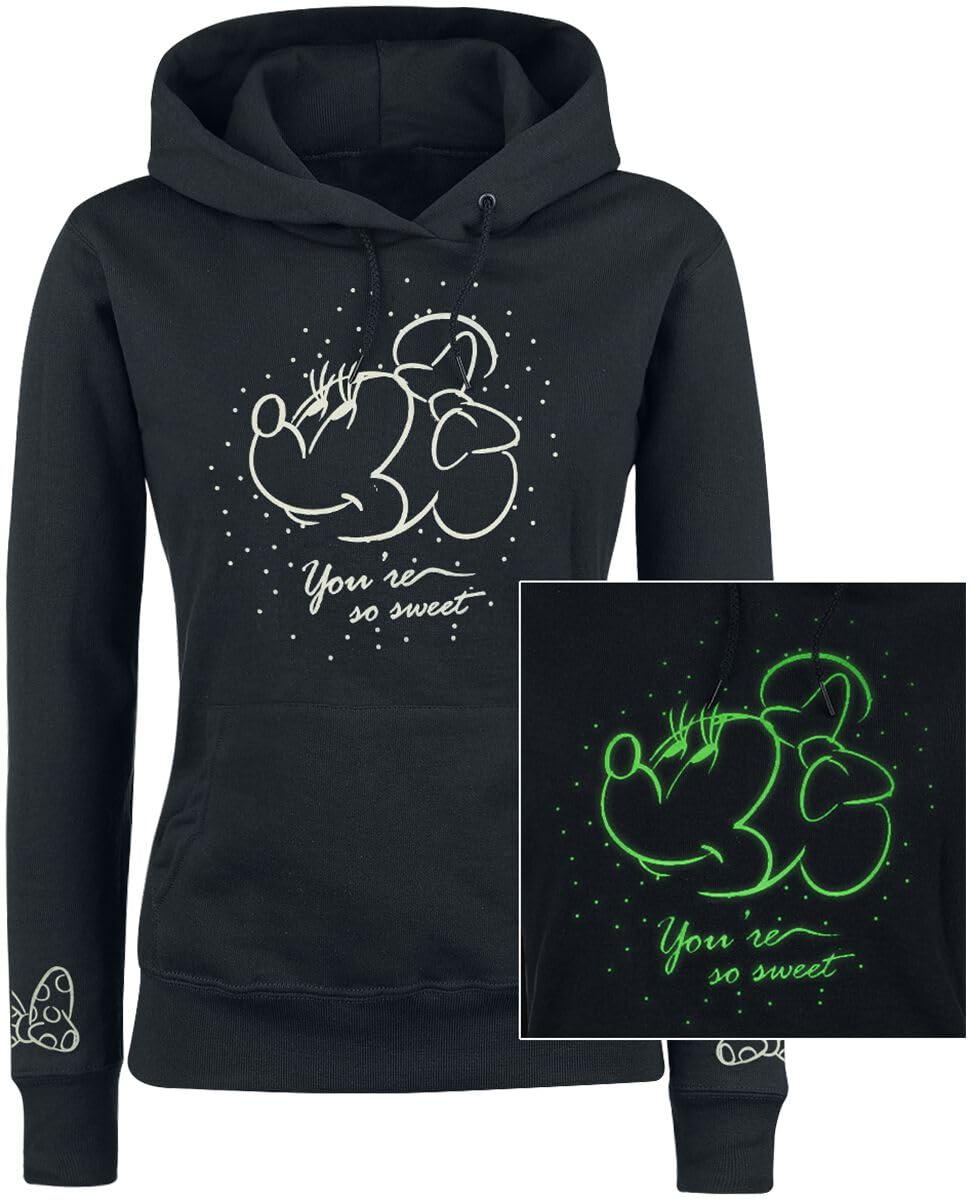 Mickey Mouse Minnie & Topolino So Sweet Donna Felpa con Cappuccio Nero 65% Cotone, 35% Poliestere Regular