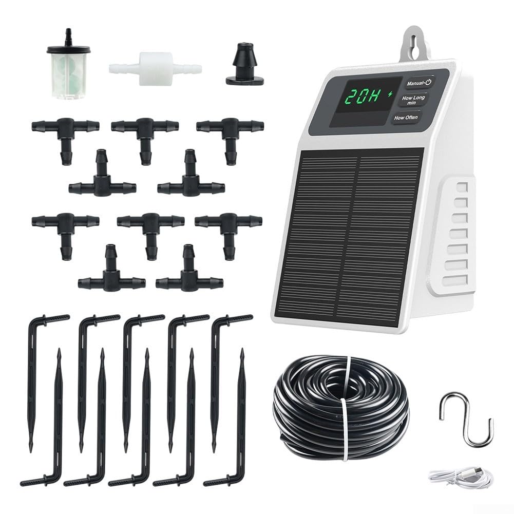 Sistema di irrigazione a goccia automatico con energia solare e timer intelligente per la cura delle piante da giardino con batteria da 2200 mAh e tubo da 10 m impermeabile IPX5