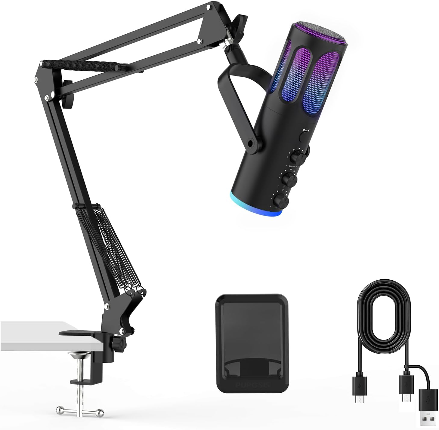 Gaming Microphone, USB Condenser Mic for PC, PS4/5 and Mac, Noise Cancellation Computer Mic with Mute, Reverb, Monitoring, Adjustable Boom Arm, Pop Filter for Streaming/Podcasting/Recording/YouTube