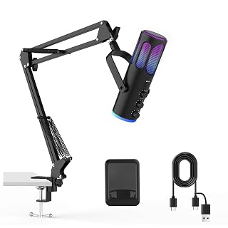 Gaming Microphone, USB Condenser Mic for PC, PS4/5 and Mac, Noise Cancellation Computer Mic with Mute, Reverb, Monitoring, Adjustable Boom Arm, Pop Filter for Streaming/Podcasting/Recording/YouTube - Amazon product rated Grade A