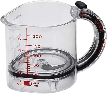 4-in-1 Adjustable Measuring Cup, 250ml Jug with Ml Markings, Scraper Base for Liquids & Dry Ingredients Space-Saving Design for Baking & Cooking
