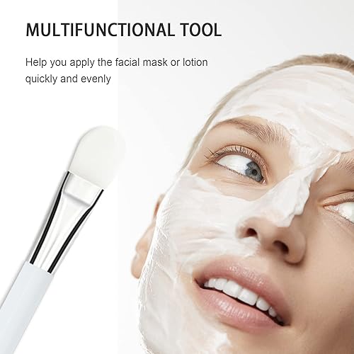 Miniatura 2 de Cepillo de aplicación de máscara facial, forma de lengua de silicona suave, cabeza de cepillo blanco, herramienta cosmética para loción corporal,