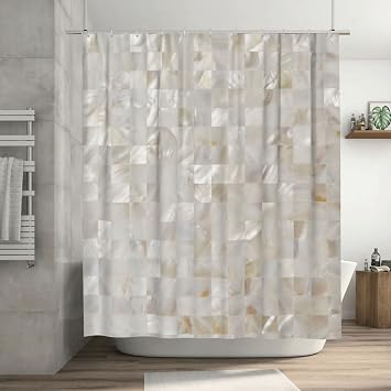 OLGCZM Shower Curtain for Bathroom Mother of Pearl Beige Shower Curtains Polyester Fabric Bathroom Decor Curtain with Hooks 72 X72 Inches