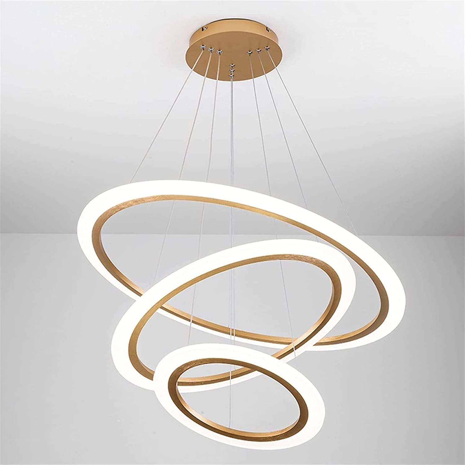 RRJJ Chandelier LED Round Shape Dimming Chandelier Dining Table Bar Pendant Lights Remote Control Dimming Hanging Lights Remote Dimming Ceiling Light Brushed Gold Ring Remote Control Li