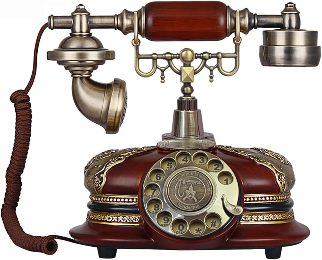 Earwig Vintage Wooden Rotary Dial Telephone – Antique Brass Finish Retro Landline Desk Phone for Home & Office Decor | Classic Old Fashioned Corded Telephone.-image-14