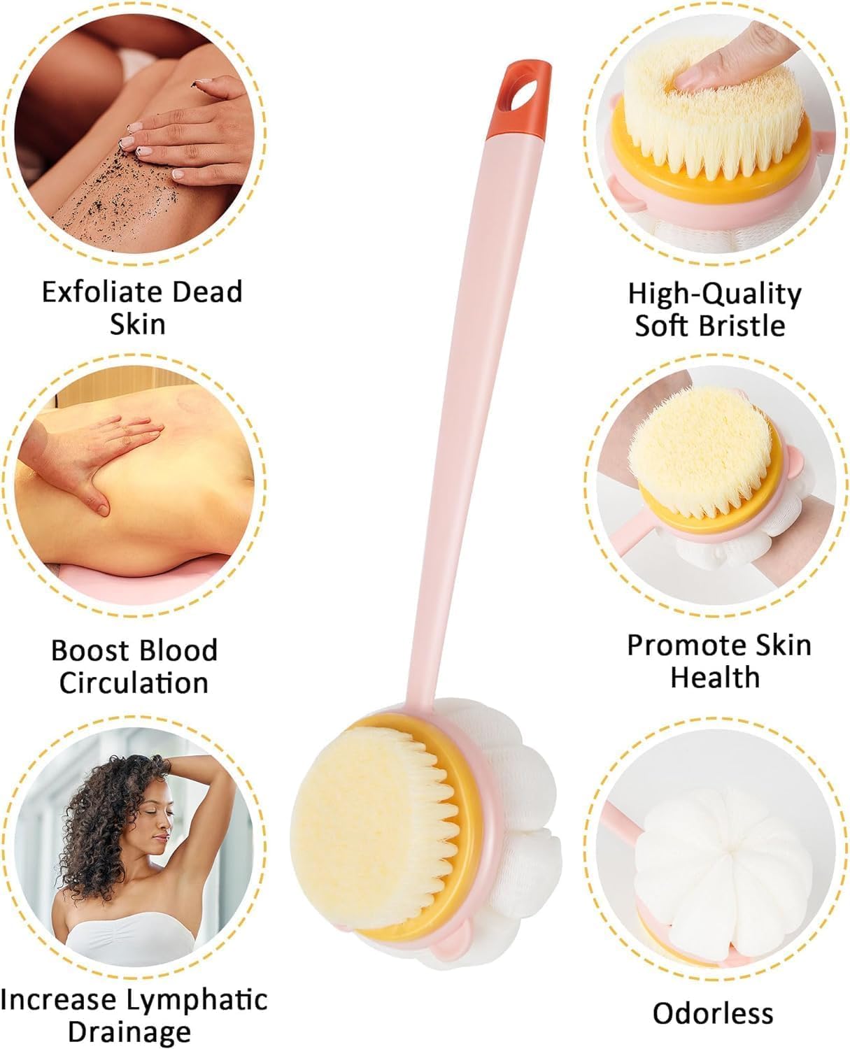 MANTHUMI 2-in-1 Body Bathing Brush with Soft Bristle and Loofah Body Back Scrubber Brush Massage Brush bath scrubber for body Exfoliating and Cleansing - Handle Shower bath Brush for Smooth, Glowing Skin for men & women 1