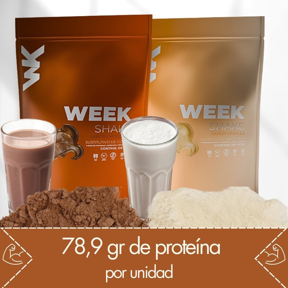 Weekontrol Pack 2 Sabores Batidos Sustitutivos Comida Week Shake Proteína Vegetal Saciante Mantener Peso 600gr Chocolate Vainilla