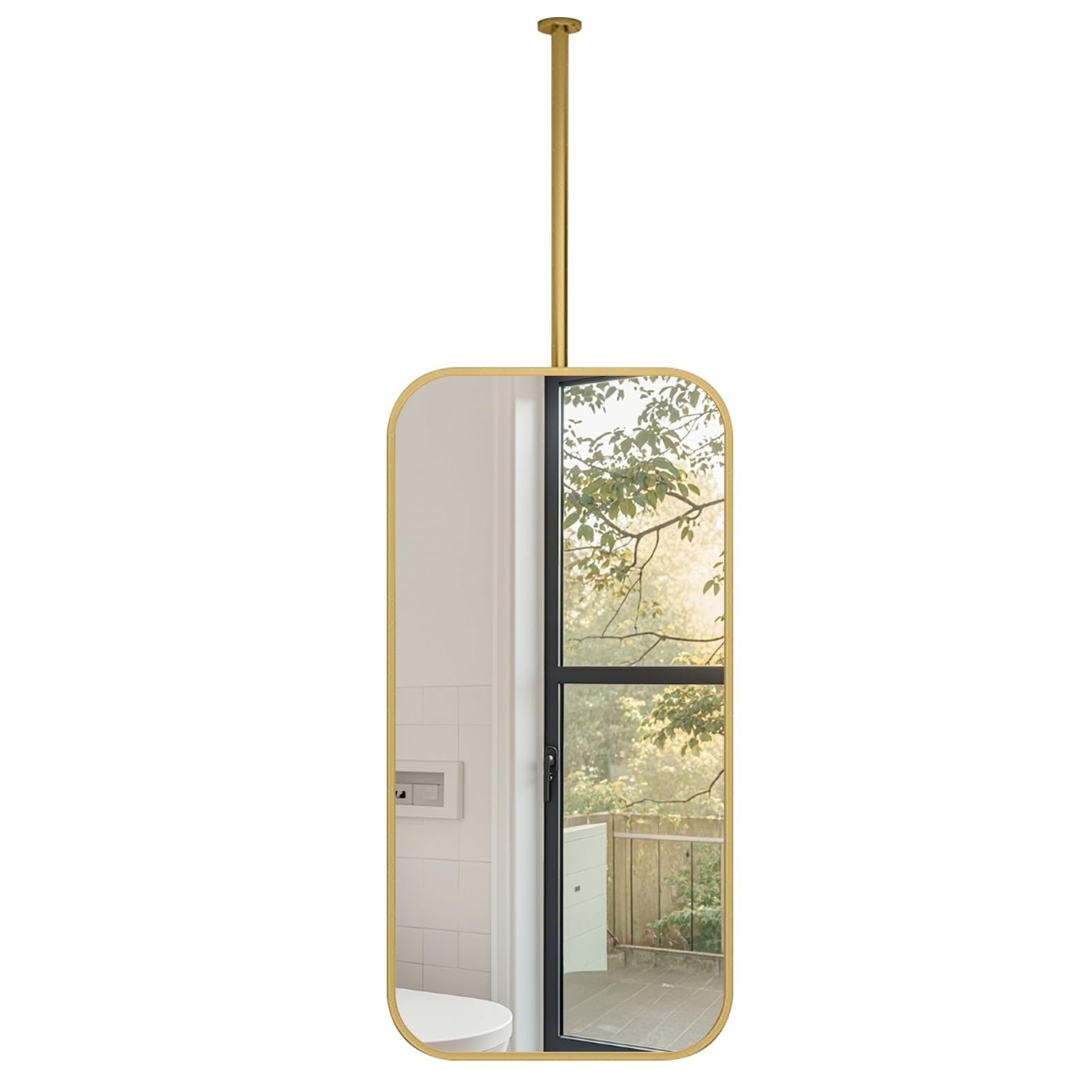 GLJTUO Rectangle Mirror for Ceiling Hanging, Home Decorative Vanity Mirror, Floating Simple Mirrors with Gold Metal Frame and Rod, Modern Bathroom Makeup Shaving Mirror,size_name-50cmx70cm