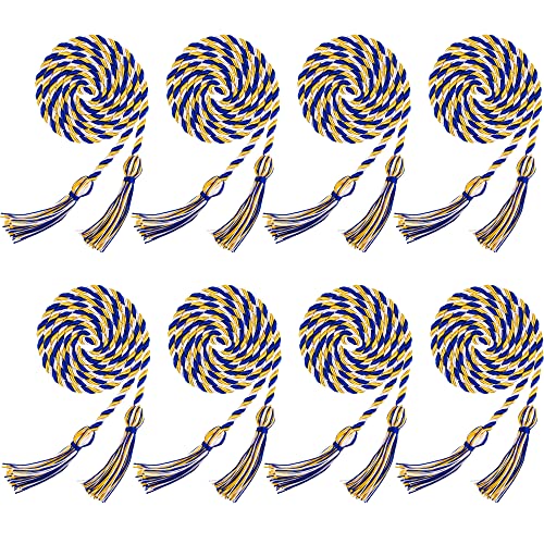 Image of Trounistro 8 Pieces Graduation Cords Yarn Honor Cords with Tassel for College Graduation Students (Gold Blue with White)