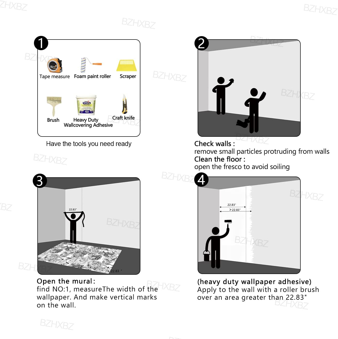 Grey Peony Floral Wallpaper Bedroom Black and White Botanical Flowers Leaf murals Aesthetic Room Decor Living Room tv Background Large Wall Mural - 137"x96" Not Peel and Stick