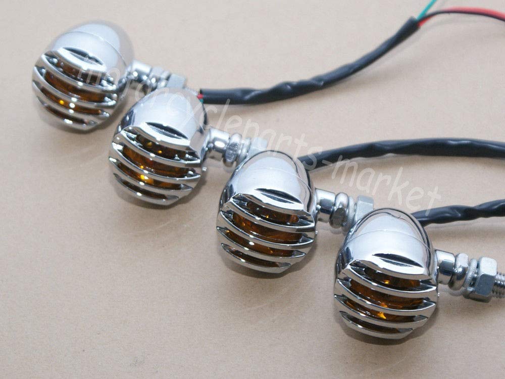 YEEWEN-Motorcycle Lamps 4Pcs Motorcycle Retro Chrome Grill Bullet Amber Bulb Motorcycle Turn Signal Indicator Light