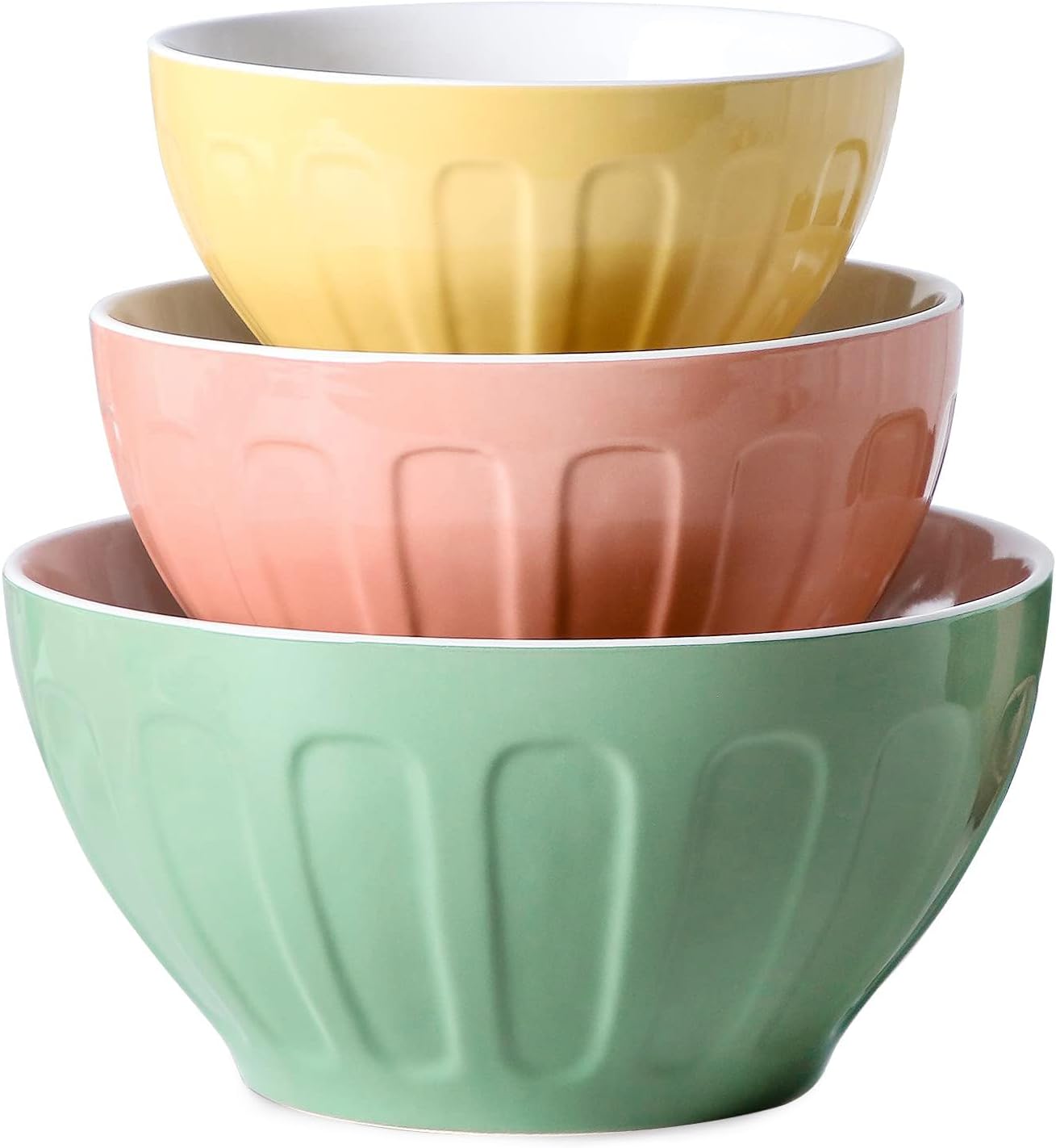 Lareina Ceramic Mixing Bowls for Kitchen, Large Nesting Mixing Bowl Set for Serving, Baking, Food Prepping, Cooking, Salad, Sourdough, Gift, Microwave Safe, Big 3.2/1.7/1.2 Qt, Set of 3, Pastel Color - Thumbnail 2